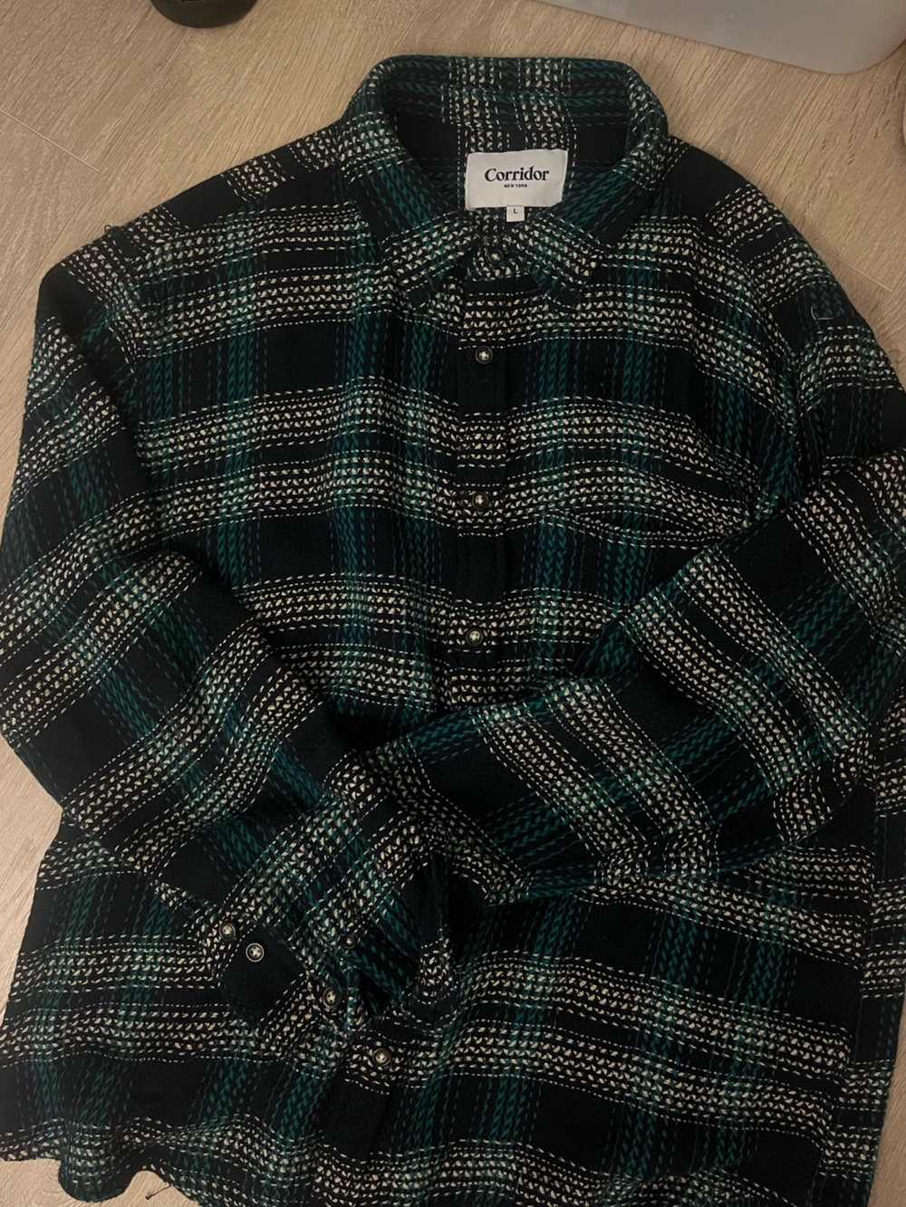 Corridor Men’s Black & Green Plaid Lightweight Shirt Jacket